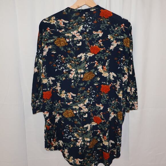 Scobe Kimomo Size Medium Open Front Blazer Blue Floral Rayon Asymmetric Hem - Picture 5 of 13